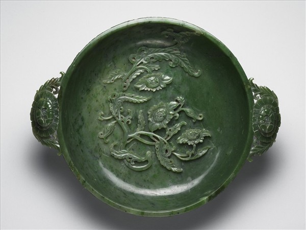 玉花卉紋雙耳水盛