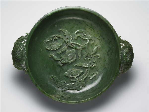 玉花卉紋雙耳水盛
