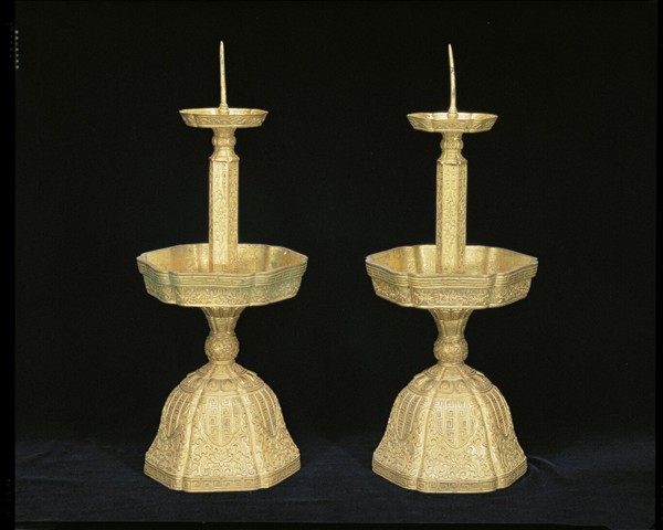 銅鍍金五供-燭台（一對）