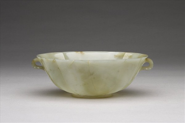 玉花口葉形雙柄碗