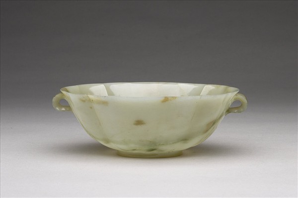 玉花口葉形雙柄碗