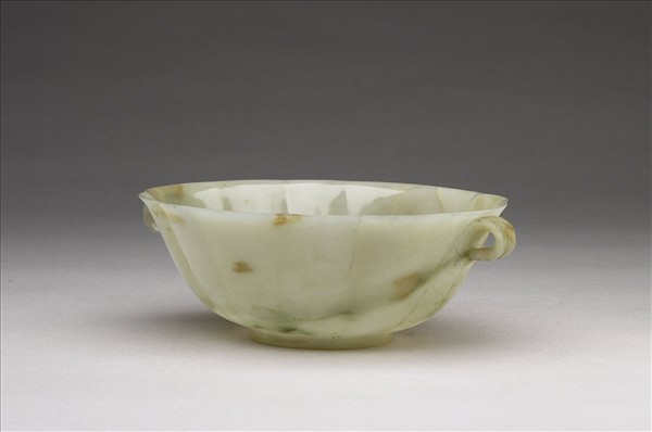 玉花口葉形雙柄碗