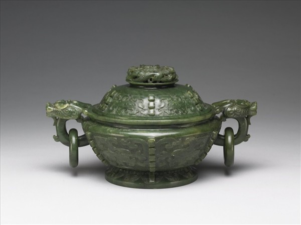 玉雕花雙耳活環爐