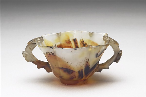 瑪瑙雙耳六角杯