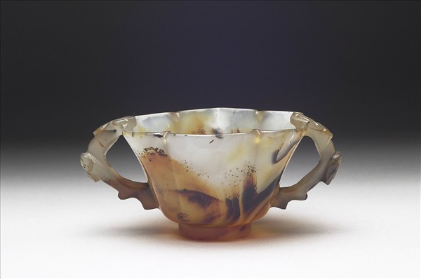 瑪瑙雙耳六角杯