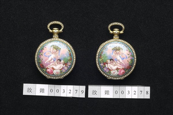 「播喴」畫琺瑯鑲珠懷錶