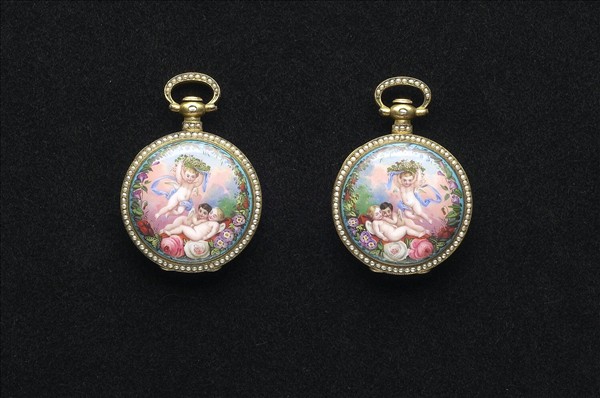 「播喴」畫琺瑯鑲珠懷錶