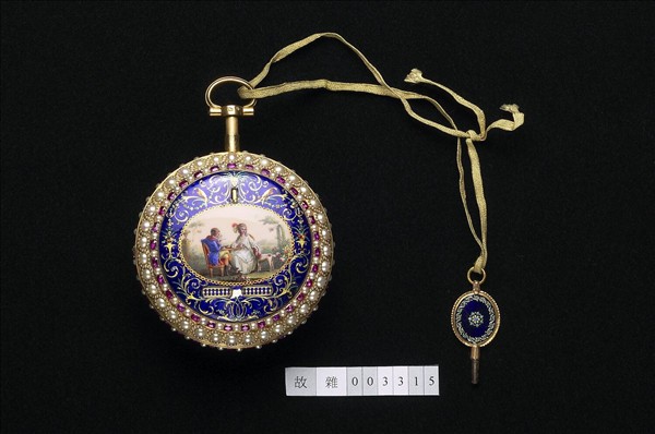 畫琺瑯風景人物圖鑲珠懷錶
