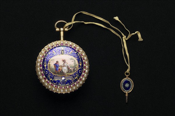 畫琺瑯風景人物圖鑲珠懷錶