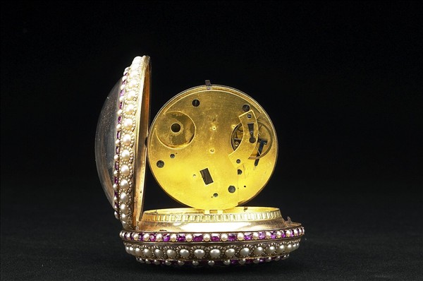 畫琺瑯風景人物圖鑲珠懷錶