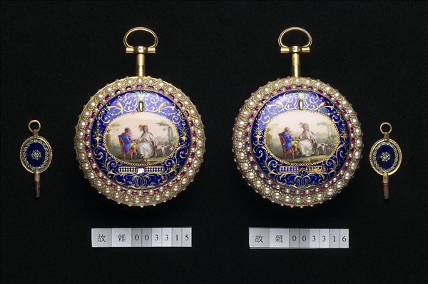 畫琺瑯風景人物圖鑲珠懷錶