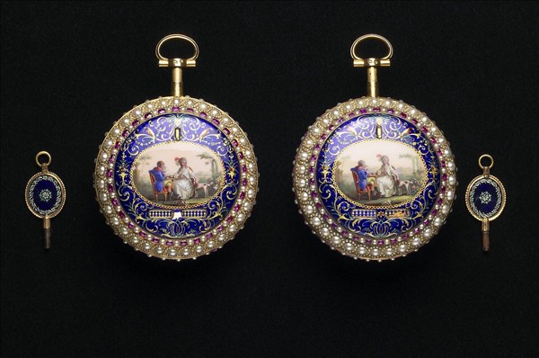 畫琺瑯風景人物圖鑲珠懷錶