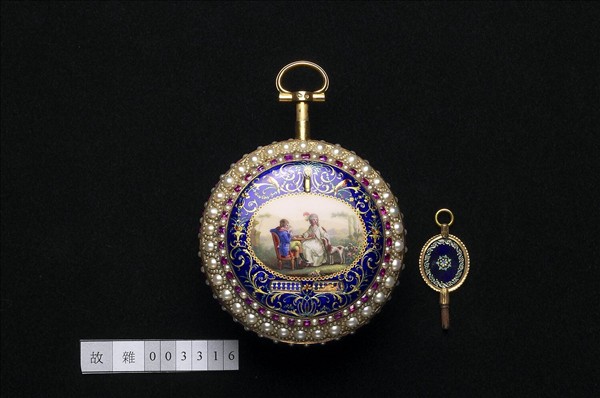 畫琺瑯風景人物圖鑲珠懷錶