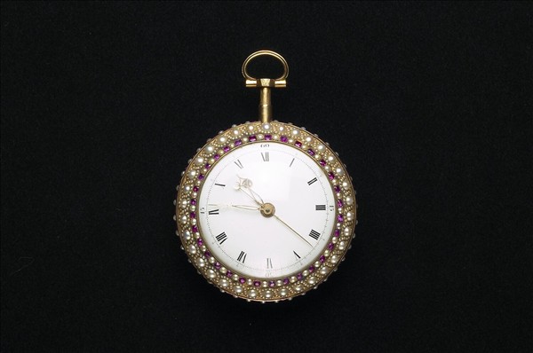 畫琺瑯風景人物圖鑲珠懷錶