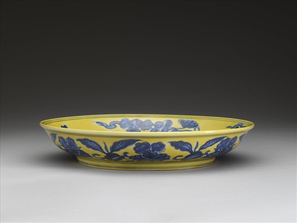黃釉青花花果盤