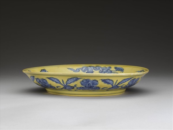 黃釉青花花果盤