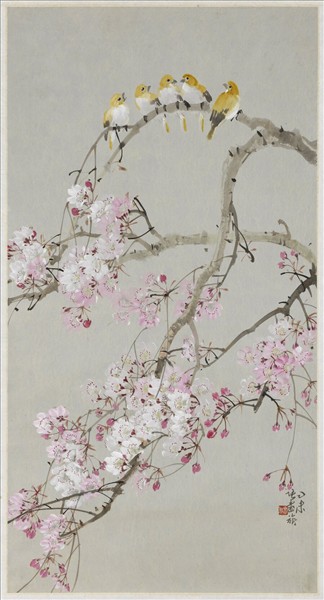 民國張書旂畫桃花小鳥 軸