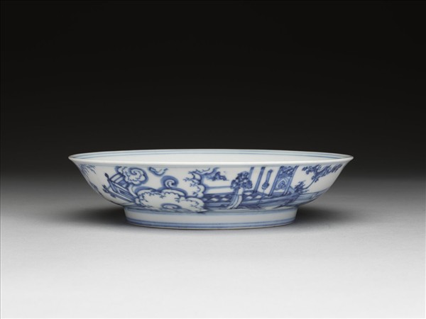 青花歲寒三友仕女圖盤