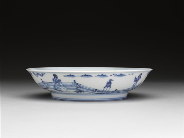 青花歲寒三友仕女圖盤