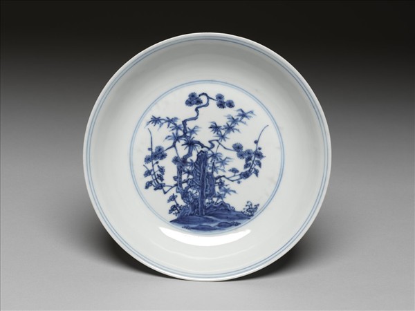 青花歲寒三友仕女圖盤