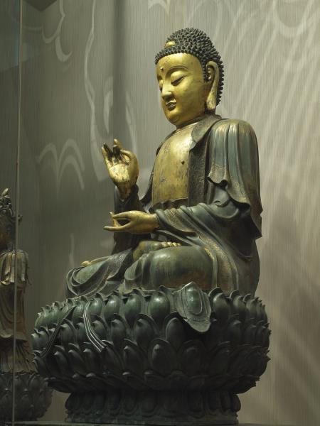 青銅鎏金坐佛三尊像