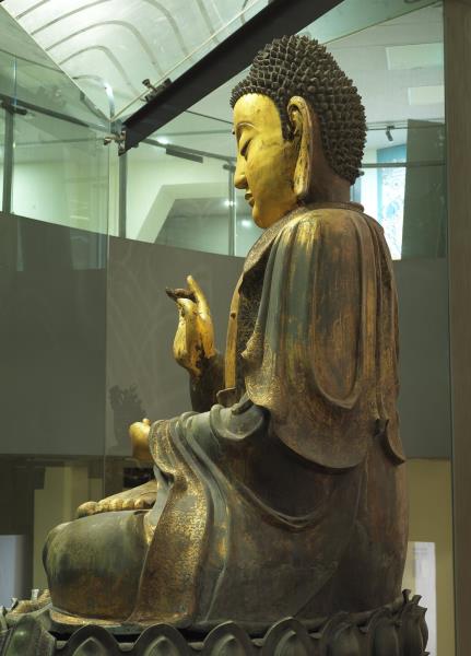 青銅鎏金坐佛三尊像