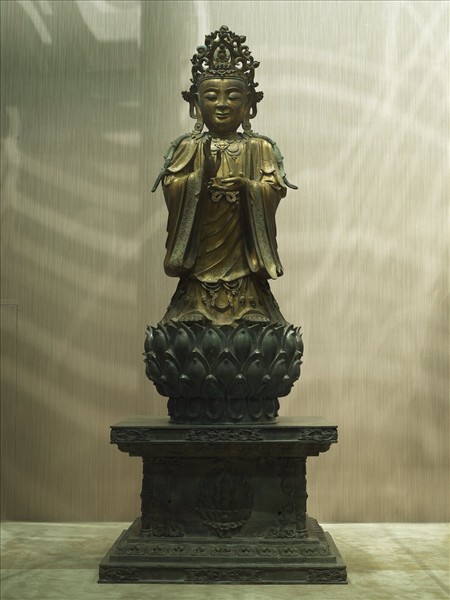 青銅鎏金坐佛三尊像