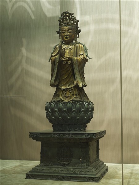 青銅鎏金坐佛三尊像