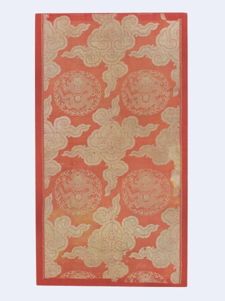 中國 紅地團龍如意雲紋織金錦