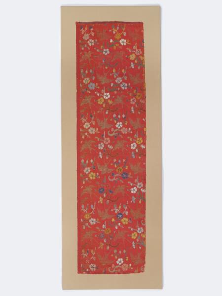 中國 紅地喜上眉梢織金妝花緞