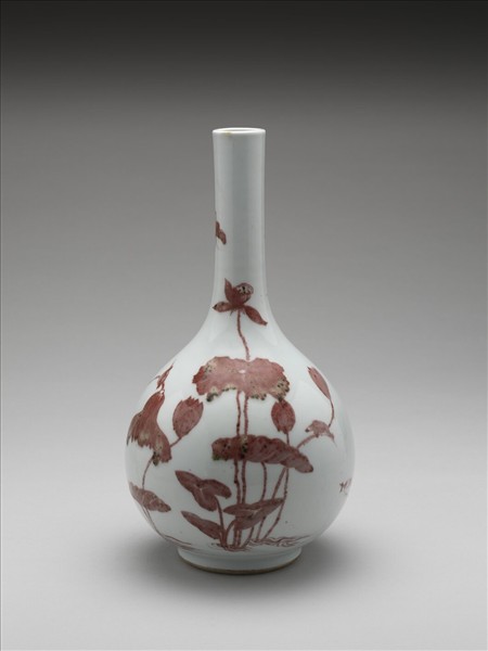 釉裡紅蓮塘鷺鷥紋膽瓶