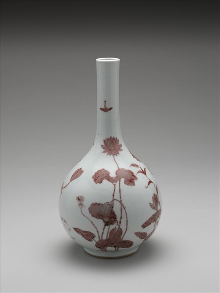 釉裡紅蓮塘鷺鷥紋膽瓶