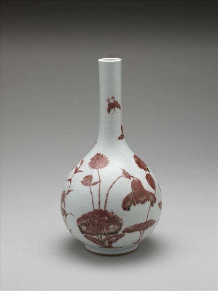 釉裡紅蓮塘鷺鷥紋膽瓶