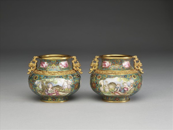 金胎掐絲兼畫琺瑯螭耳罐