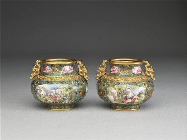 金胎掐絲兼畫琺瑯螭耳罐