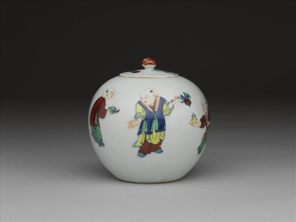 五彩嬰戲圖蓋罐