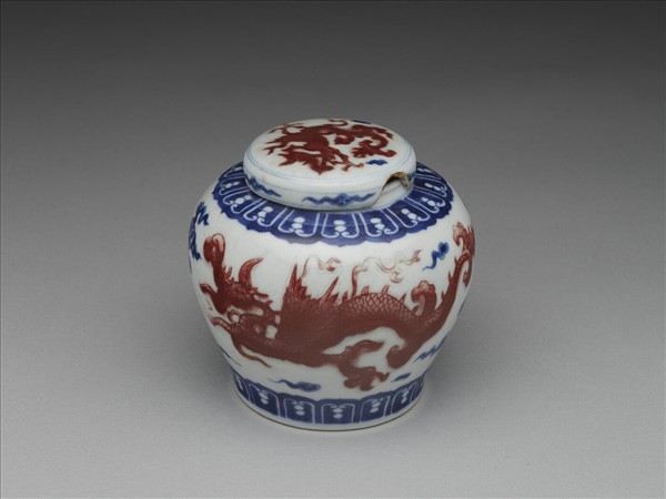 「天」字款青花釉裡紅夔龍紋蓋罐