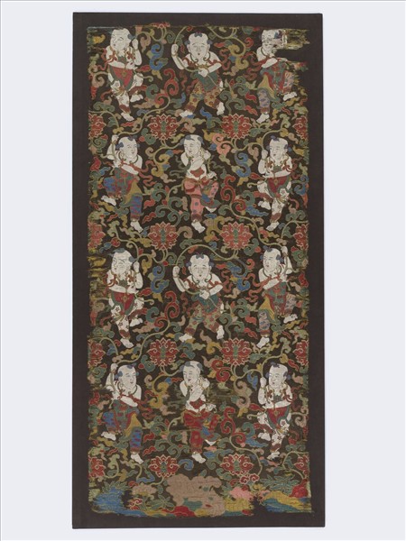 中國 執蓮童子織金妝花緞