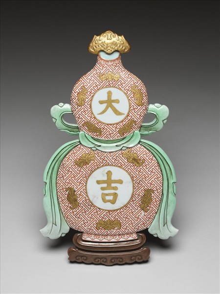 五彩描金大吉葫蘆式掛屏