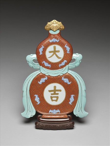 粉彩描金大吉葫蘆式掛屏