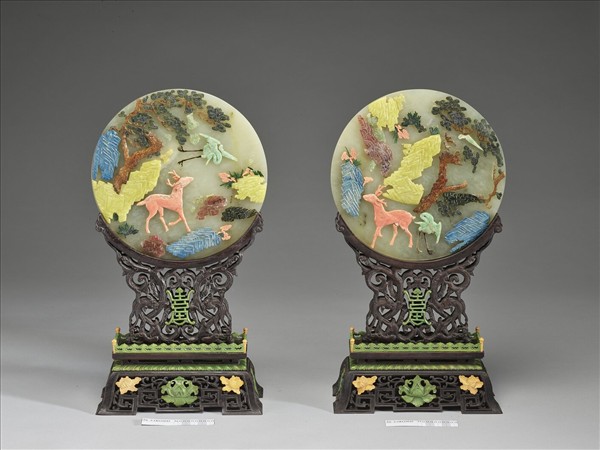 玉鶴鹿長青插屏