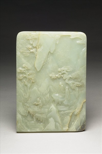 玉雕山水人物插屏