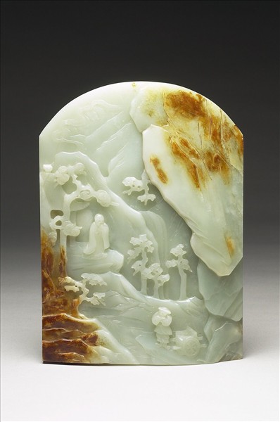 玉雕山水人物插屏