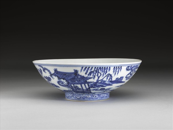 青花吹簫引鳳仕女圖碗