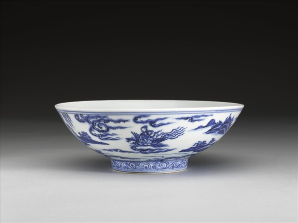 青花吹簫引鳳仕女圖碗