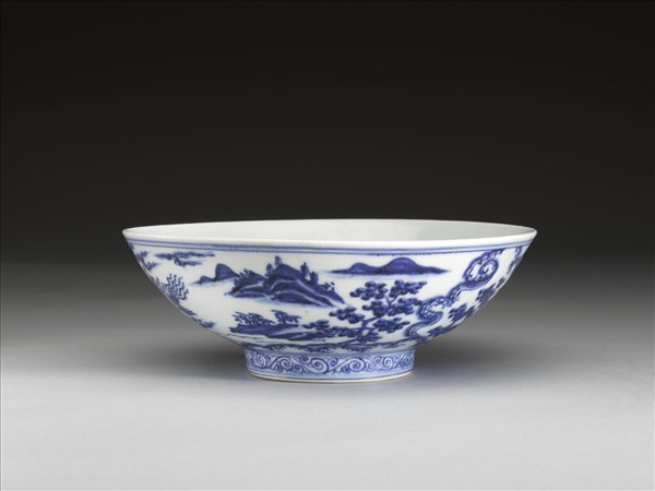 青花吹簫引鳳仕女圖碗