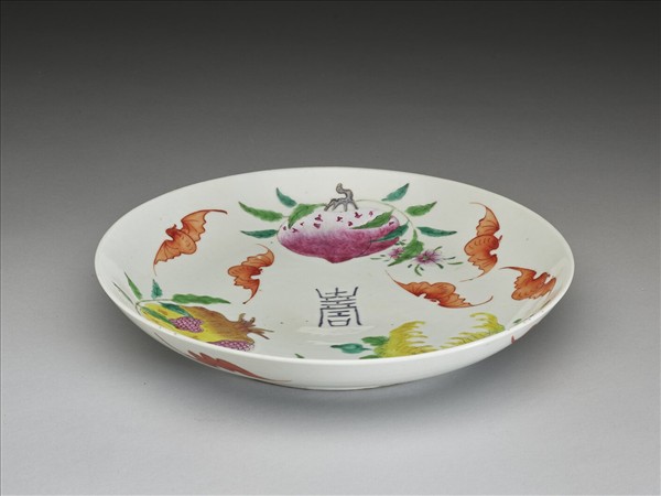 粉彩福壽三多紋盤