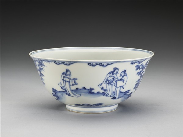 青花樓閣人物圖碗