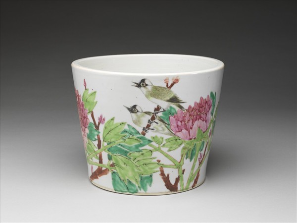 粉彩富貴白頭圖花盆