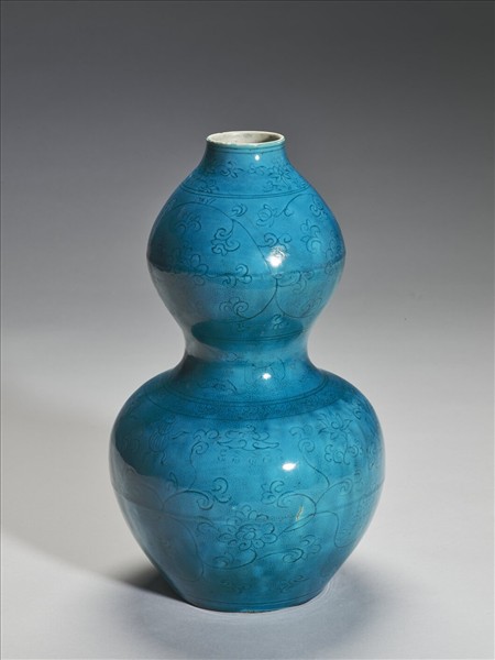 孔雀綠八寶番蓮葫蘆瓶